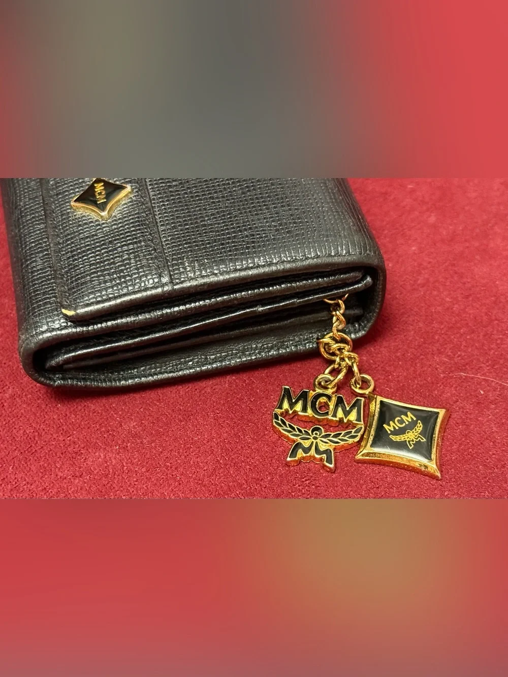 MCM Black Textured Leather Continental Wallet with Gold Accents